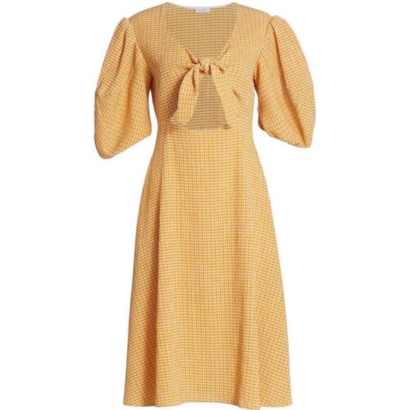 Rhode Ginny Tie Front Cutout Plaid Midi Dress In Sunflower Size 8 Fit And Flare - Picture 3 of 16